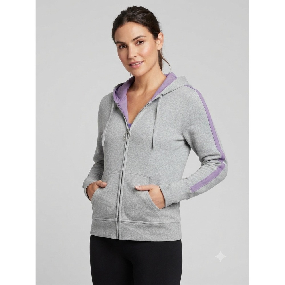 Athletech Gray Purple Stripe Full Zip Hoodie Sweatshirt Womens XL